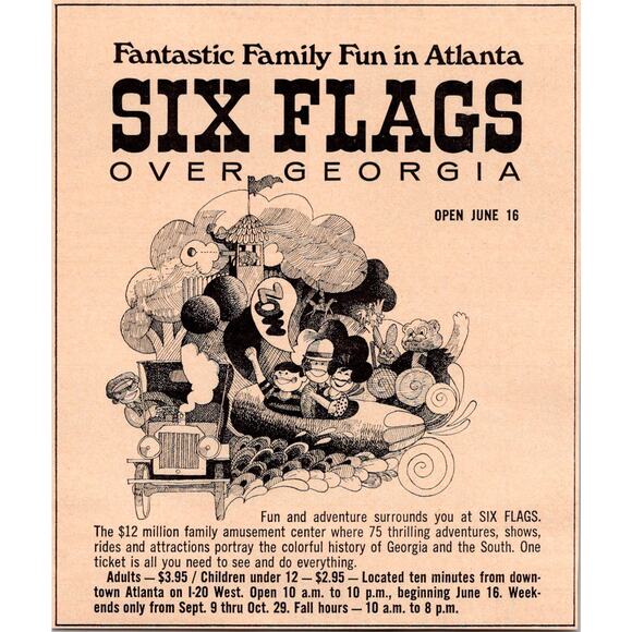 Fantastic Family Fun In Atlanta Six Flags Over Georgia 1967 Ad SAK1-5 - Picture 2 of 2